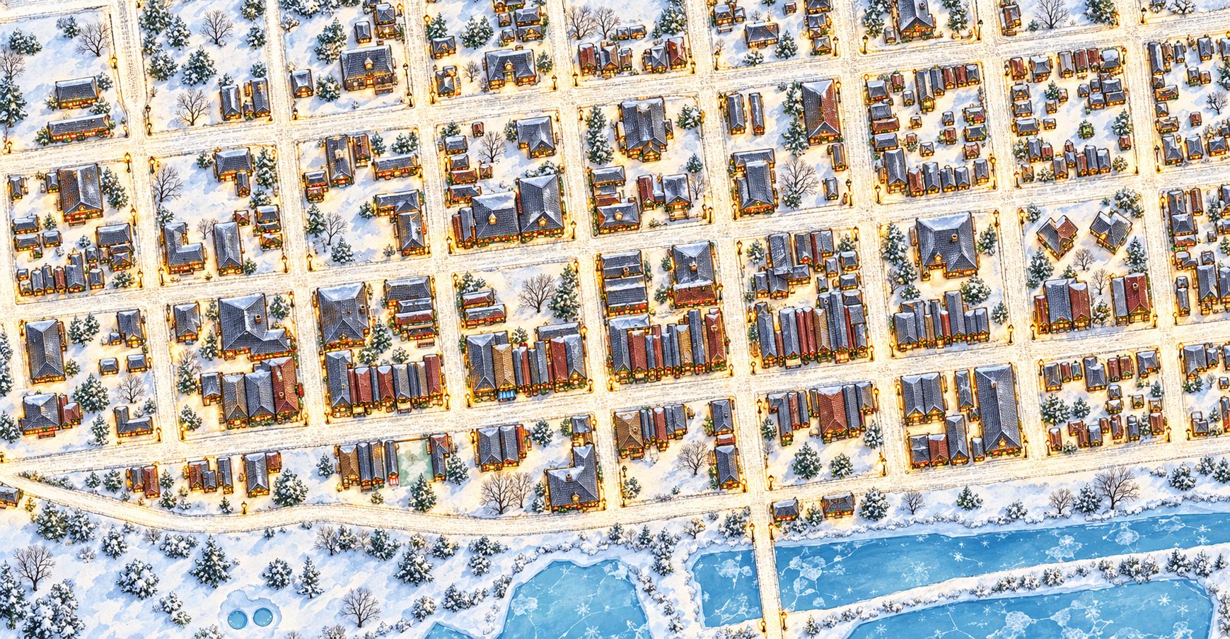 Illustrated winter view of downtown La Salle. Open the map for festival locations.